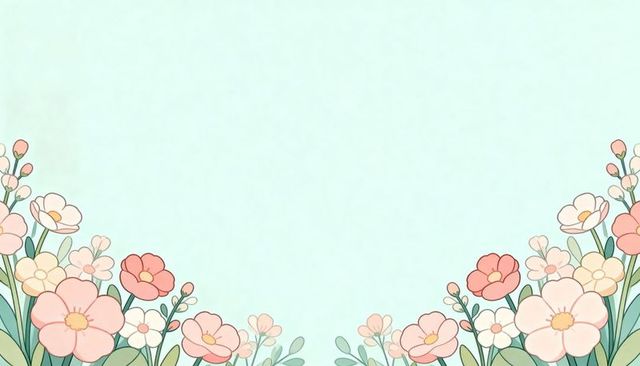 Pastel mint floral border with pink and coral blossoms for spring invitations and banners