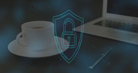 Digital Security Concept with Laptop and Coffee
