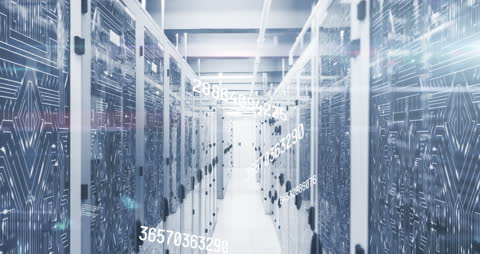 Futuristic Data Center with Digital Data Overflow