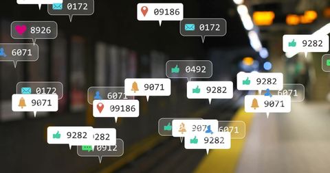 Social Media Engagement Monitor over Busy Train Platform