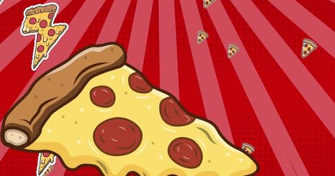 Pepperoni Pizza Illustrated Icons Over Vibrant Red Background - Download Free Stock Images Pikwizard.com