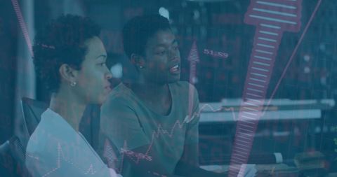 Diverse Team Analyzing Financial Data with Virtual Graph Graphics