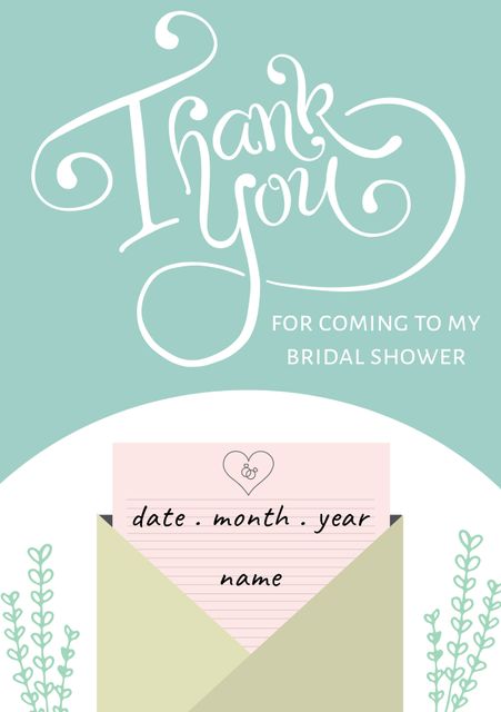 Elegant Bridal Shower Thank You Card Template with Envelope and Floral Design - Download Free Stock Templates Pikwizard.com