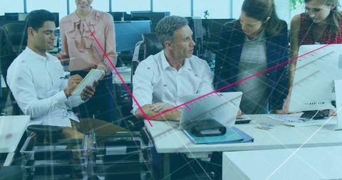 Collaborative Team Analyzing Financial Data Overlaid with Graphs