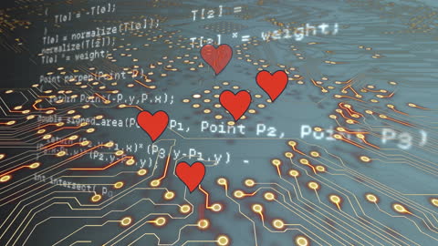 Circuit Board with Heart Overlay and Data Code