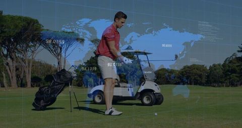 Golfer on Fairway with Digital Data Overlay