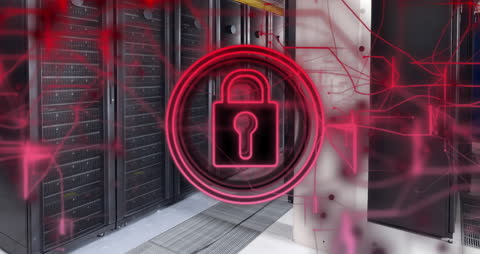 Cyber Security Icon with Computer Server Background