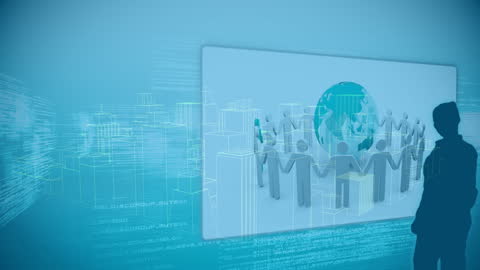 Silhouetted Person Engaged with Virtual Metaverse City Animation