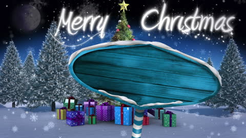 Magical Christmas Scene with Snow-Covered Signboard