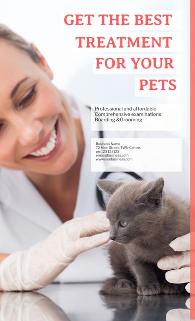 Smiling Veterinarian Examines Kitten for Complete Pet Care Services - Download Free Stock Templates Pikwizard.com