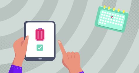 Booking Travel Online Concept with Tablet and Itinerary Icons