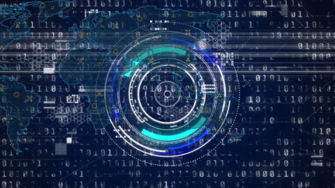 Futuristic Digital Network with Binary Code and World Map