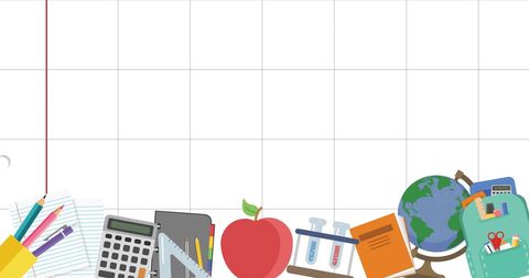 Colorful School Supplies Over a Notebook Grid Background - Download Free Stock Images Pikwizard.com
