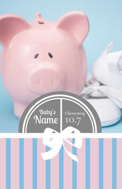 Pink Piggy Bank and Baby Shoes Christening Invitation - Download Free Stock Templates Pikwizard.com