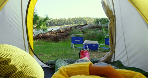 Relaxing in Tent Enjoying Peaceful Nature View