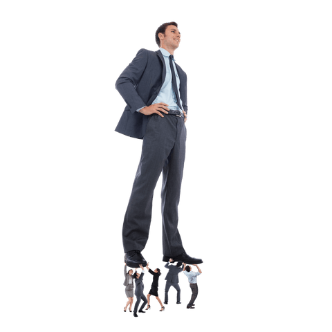 Smiling businessman standing on colleagues transparent background concept