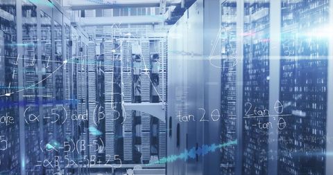 Server Room with Digital Graphs and Mathematical Formulas - Download Free Stock Images Pikwizard.com