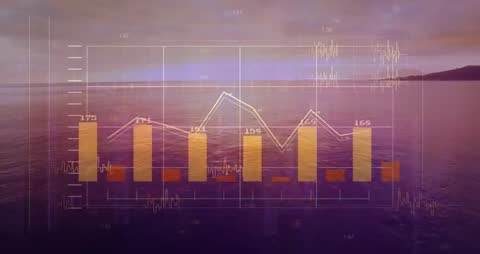 Digital Data Visualization on Sunset Waters