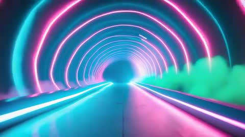 Futuristic Neon Tunnel with Arches and Atmospheric Effects