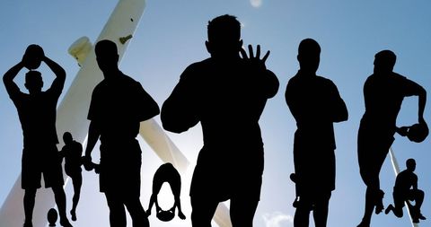 Dynamic Silhouettes of Rugby Players Exuding Confidence