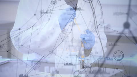 Scientist Conducting Experiment with Data overlays in Laboratory
