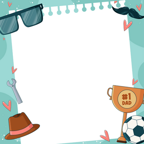 Flat design father's day frame with masculine symbols on transparent background