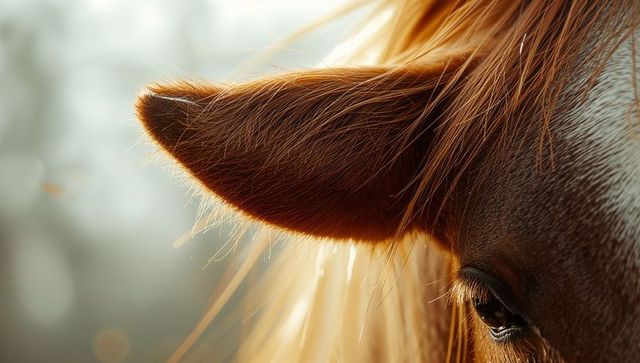 Sunlit horse head with elegant chestnut mane