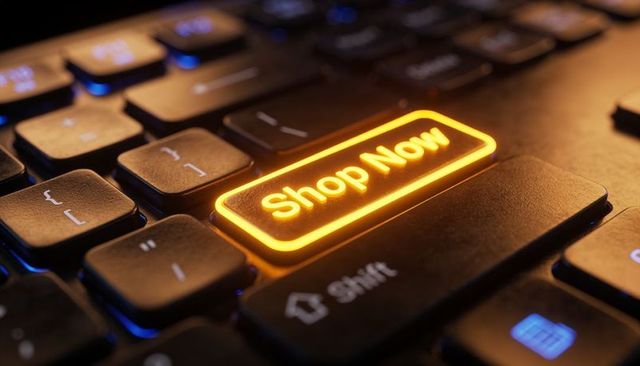Illuminating shop now key replacing shift on backlit mechanical keyboard for e-commerce