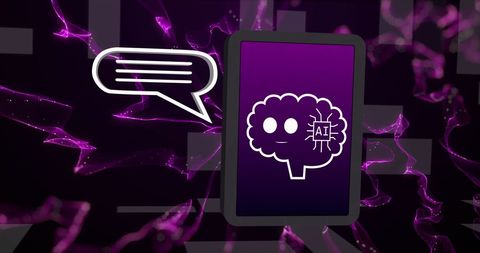 Artificial intelligence concept with tablet and speech bubble