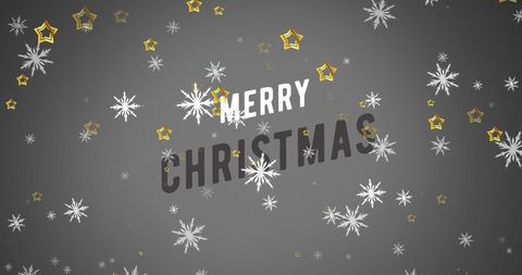Falling snowflakes and stars on merry christmas text