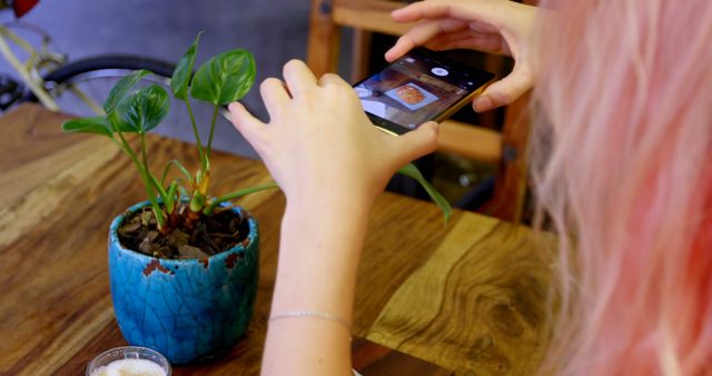 Woman Capturing Food on Tablet at Cozy Cafe - Download Free Stock Images Pikwizard.com