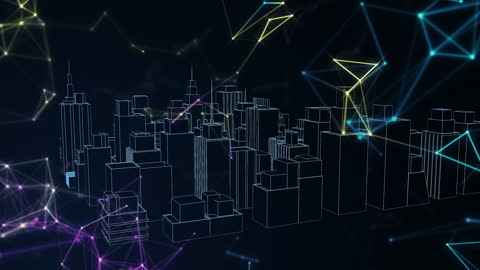 Futuristic Digital City Network with Neon Connections