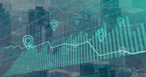 digital analytics overlaying city skyline with data points - Download Free Stock Images Pikwizard.com