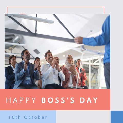 boss's day celebration with enthusiastic business team clapping - Download Free Stock Templates Pikwizard.com
