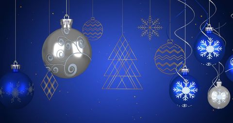 Festive Blue and Silver Christmas Baubles and Decorations