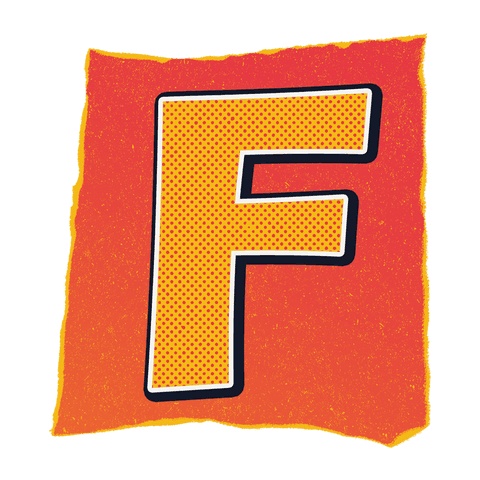 Pop art letter f bold typography on transparent background