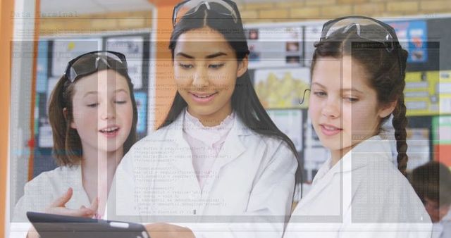 Students in Science Lab with Technology and Innovation Concept