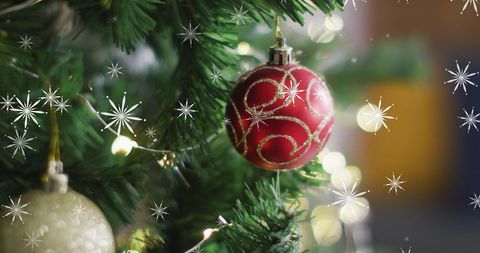 Festive Christmas Tree with Snow Overlay and Baubles - Download Free Stock Images Pikwizard.com