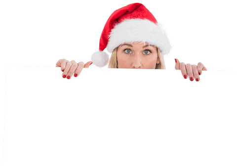 transparent santa hat woman peeking over blank sign festive christmas - Download Free Stock Videos Pikwizard.com