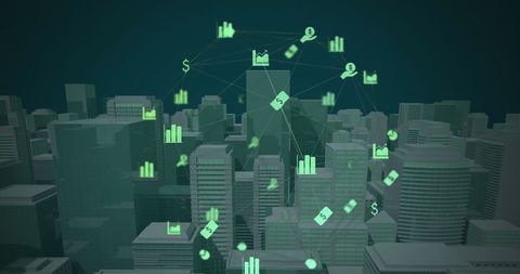 Digital Business Interface Over Modern City Skylines