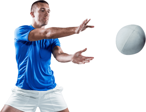 Transparent Athlete Passing Rugby Ball Mid Air