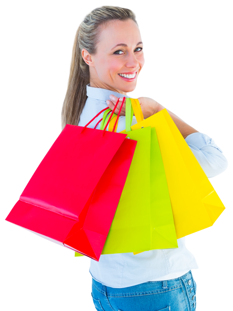 Smiling Woman with Colorful Shopping Bags on Transparent Background - Download Free Stock Videos Pikwizard.com