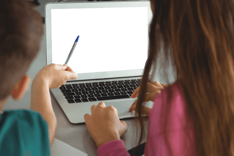 children collaborating using laptop with transparent screen - Download Free Stock Videos Pikwizard.com