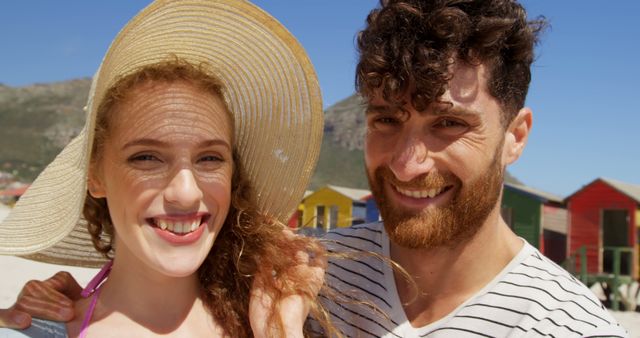 Happy Couple Smiling during Beach Vacation - Download Free Stock Images Pikwizard.com