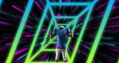 American Football Player in Futuristic Neon Lighting