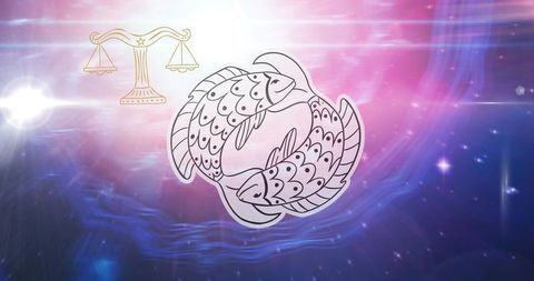 pisces fish with zodiac libra scales on cosmic background - Download Free Stock Images Pikwizard.com