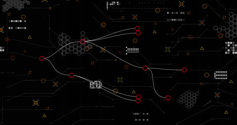Animated Digital Data Flow and Connections on Black Background
