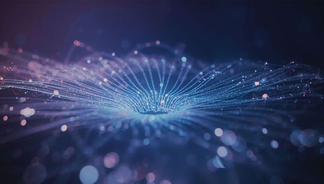 Abstract digital vortex: glowing filaments and particles