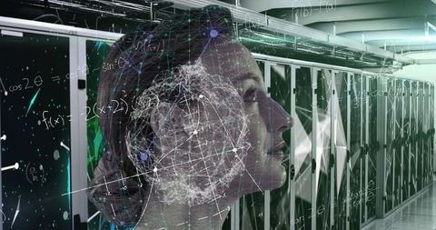 futuristic woman profile in high-tech server room with digital networks - Download Free Stock Images Pikwizard.com