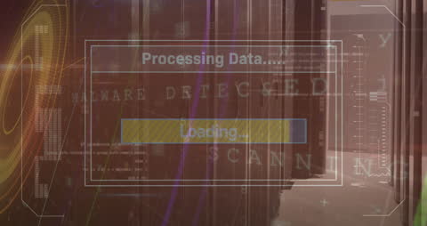 Cybersecurity Data Processing in Server Room Animation